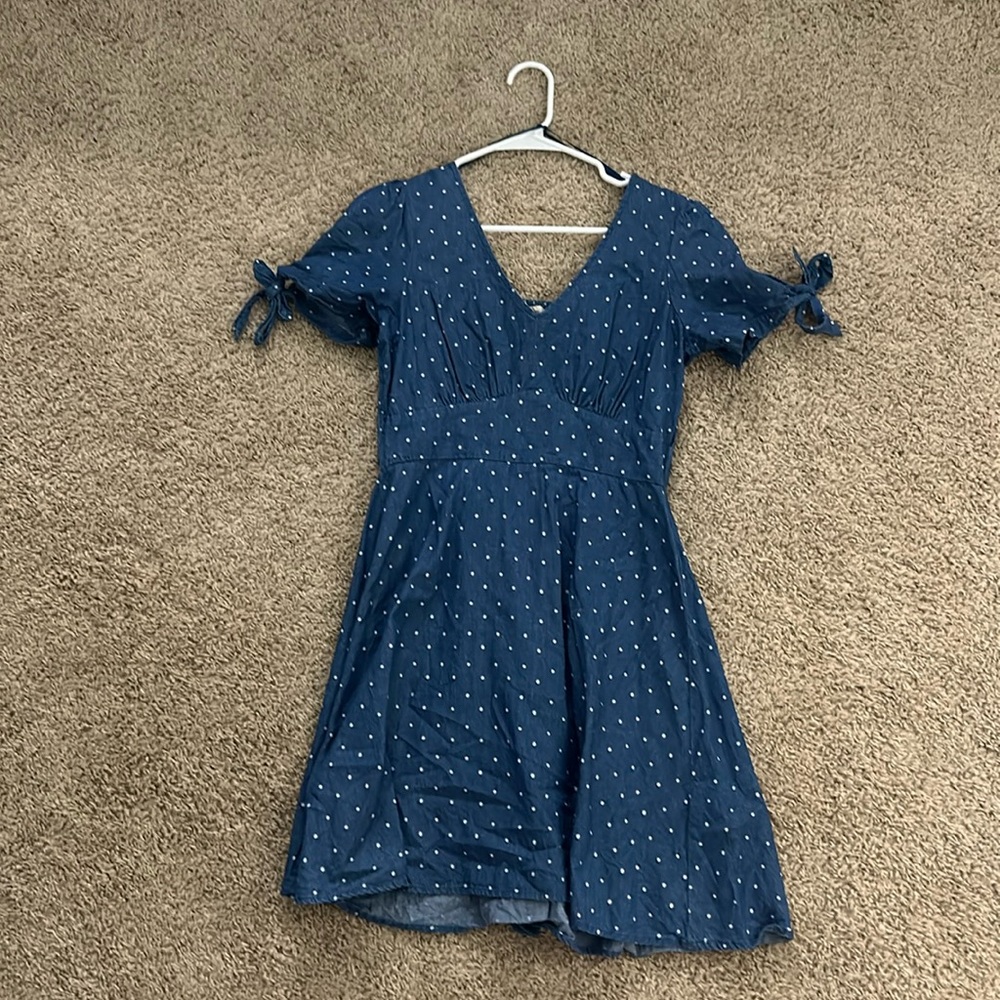 Copper key navy polka dot dress